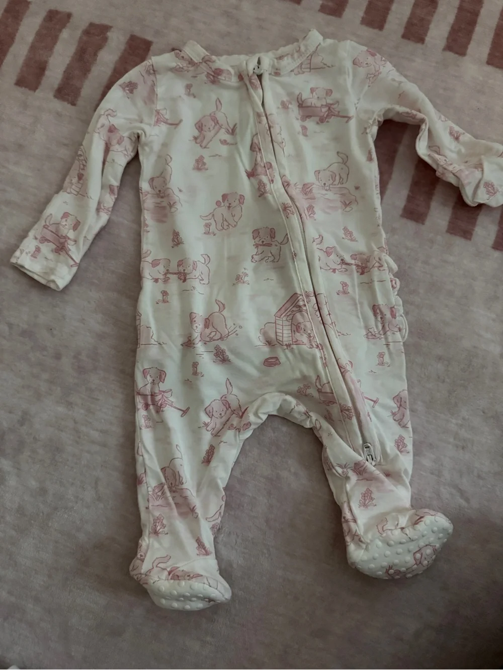 Angel Dear Cream and Pink Printed Footed One-Piece